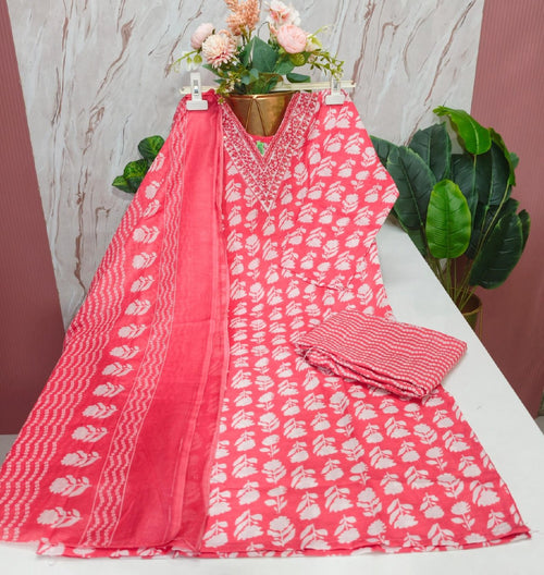 Blended Cotton Kurti with Pant & Dupatta Set