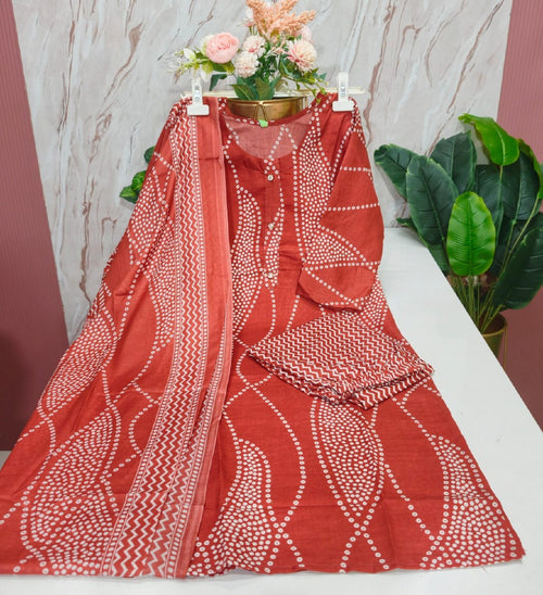 Blended Cotton Kurti with Pant & Dupatta Set
