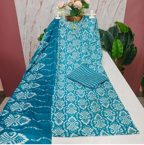 Blended Cotton Kurti with Pant & Dupatta Set