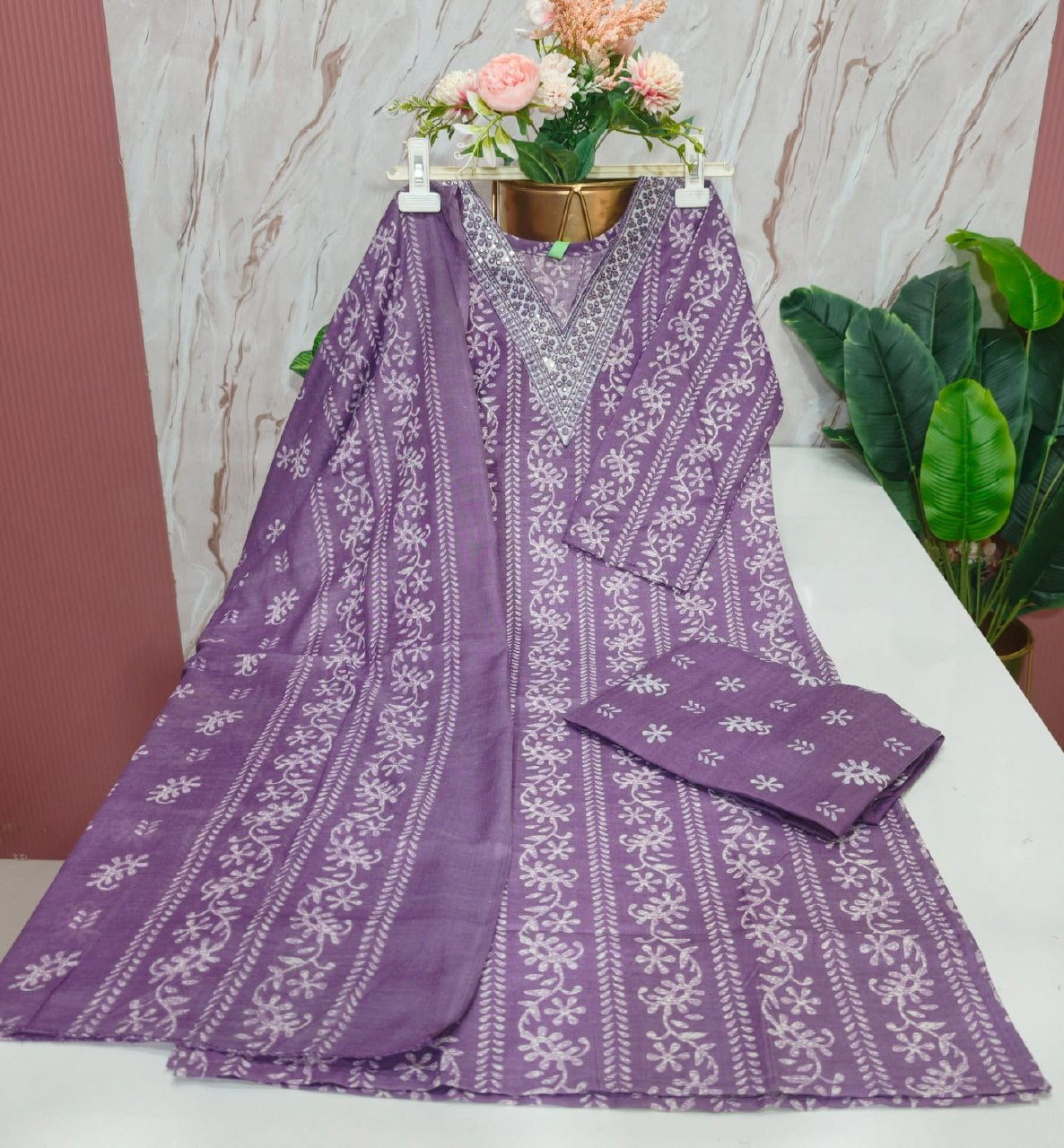 Blended Cotton Kurti with Pant & Dupatta Set
