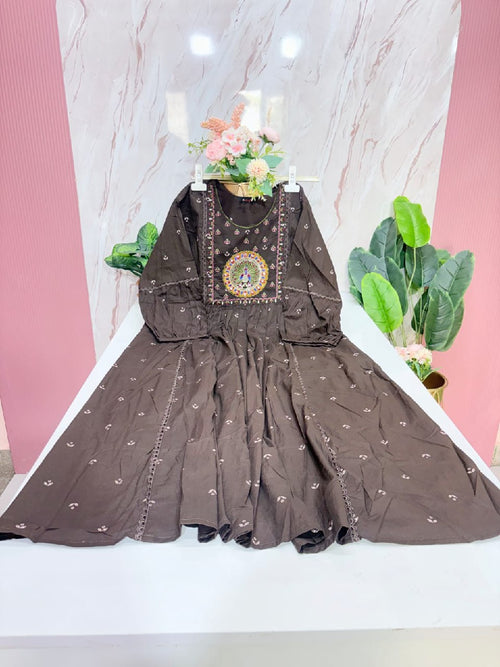Cotton Brown Kurti with Embroidery