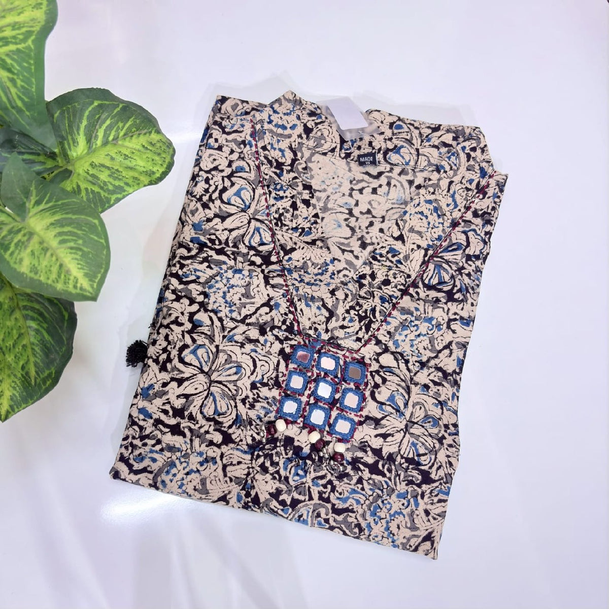 Black Kalamkari Print Cotton A-Line Kurti