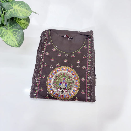 Cotton Brown Kurti with Embroidery