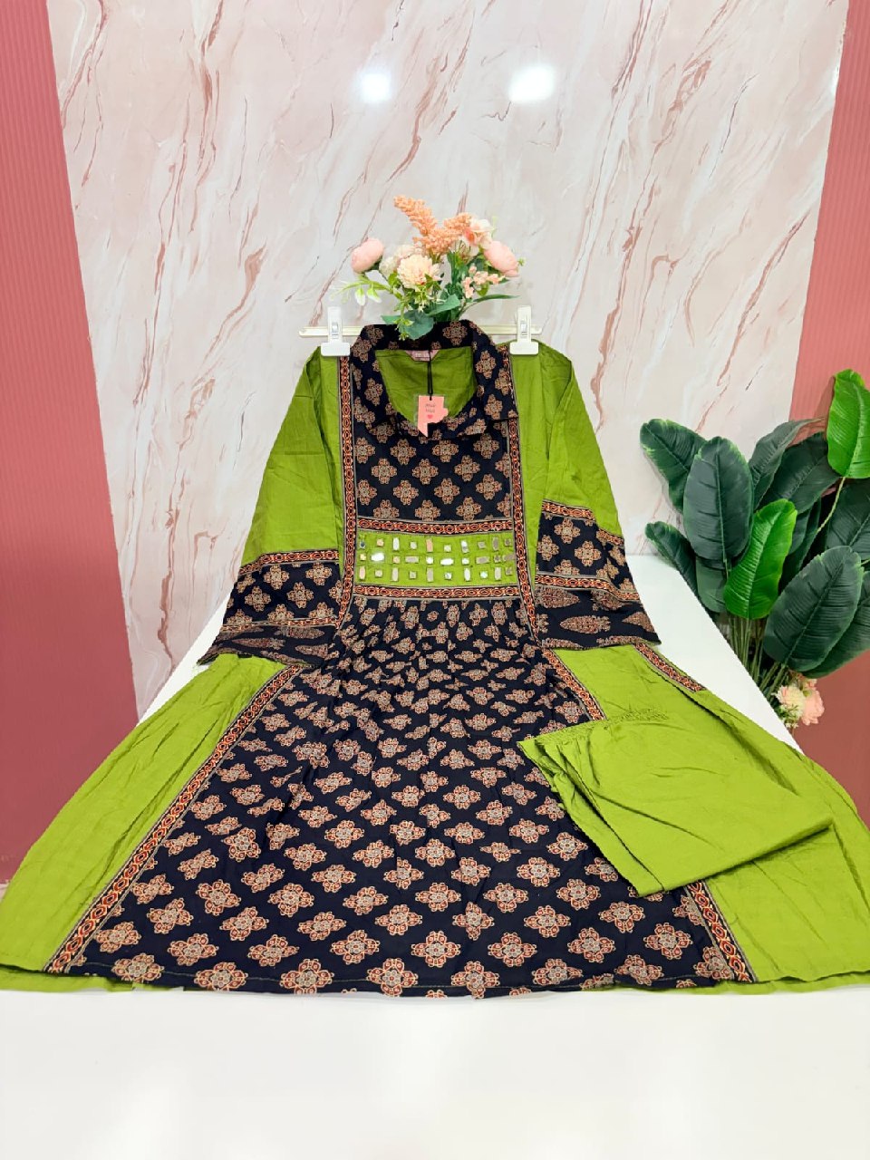 Ajrak Detailed Cotton A-Line Top with Semi Palazzo