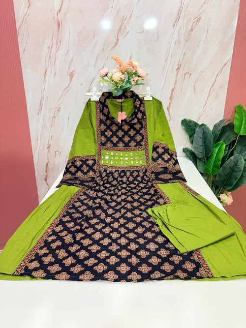 Ajrak Detailed Cotton A-Line Top with Semi Palazzo