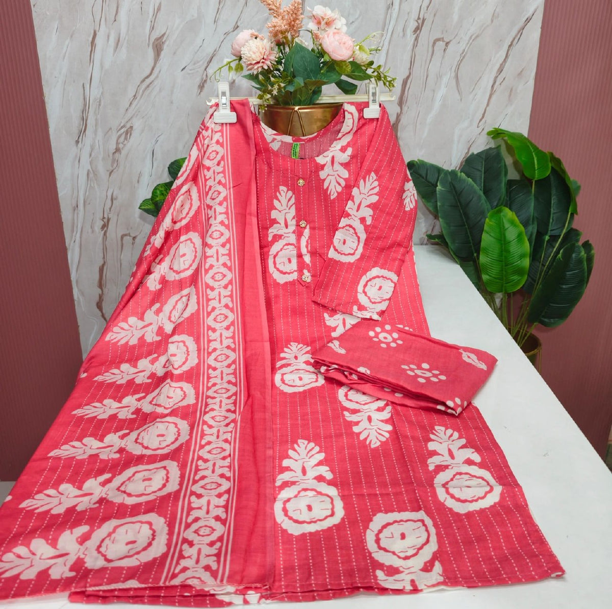 Blended Cotton Kurti with Pant & Dupatta Set