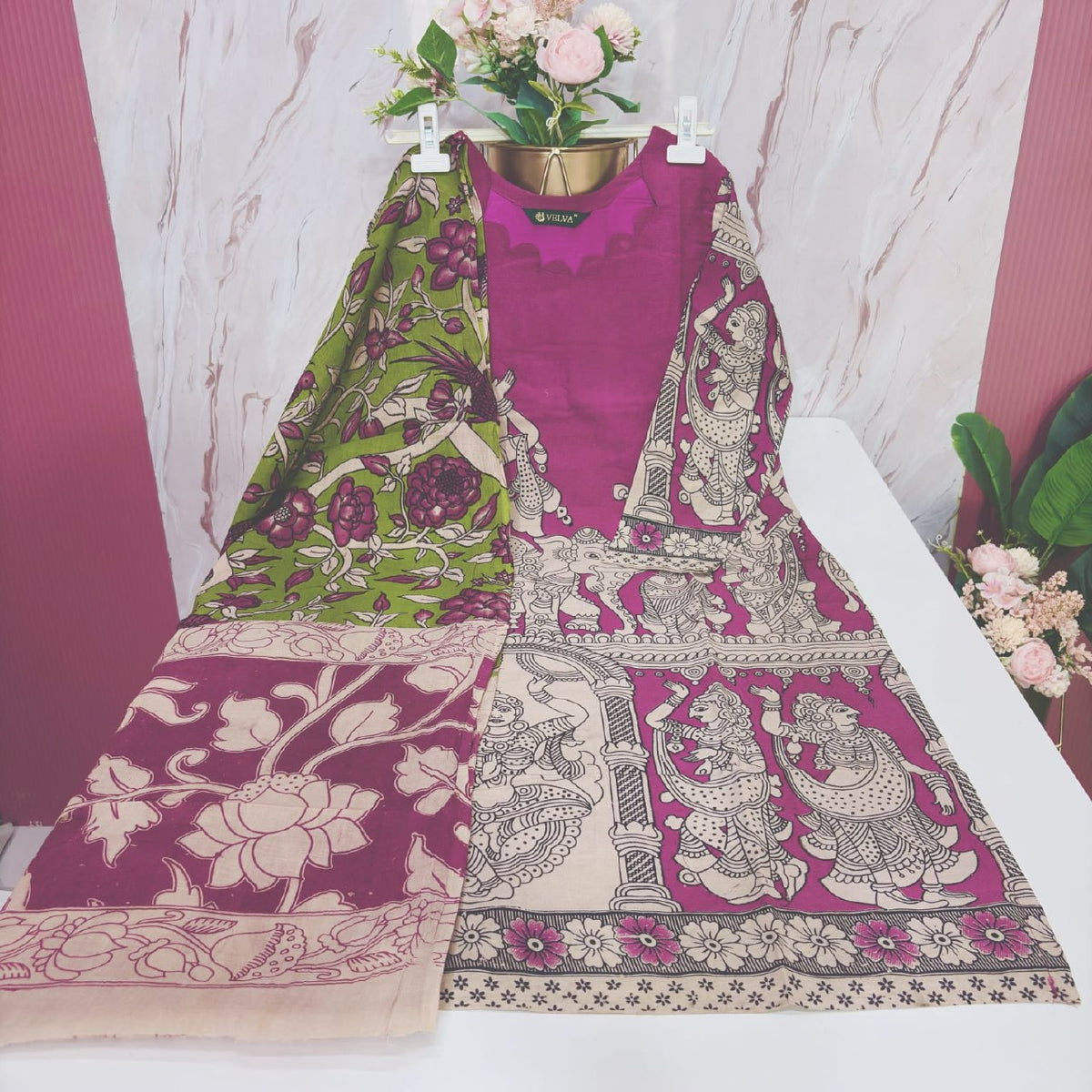 Kalamkari Print Cotton Kurti with Dupatta