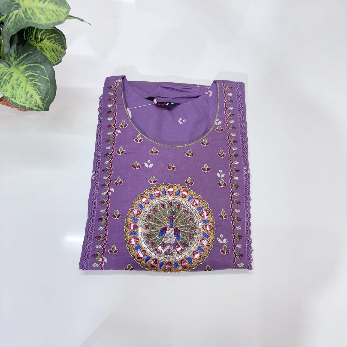 Purple Embroidered Cotton Anarkali Dress