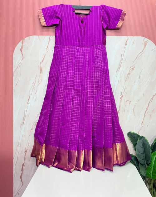 Scallop Neck Zari Border Checked Frock