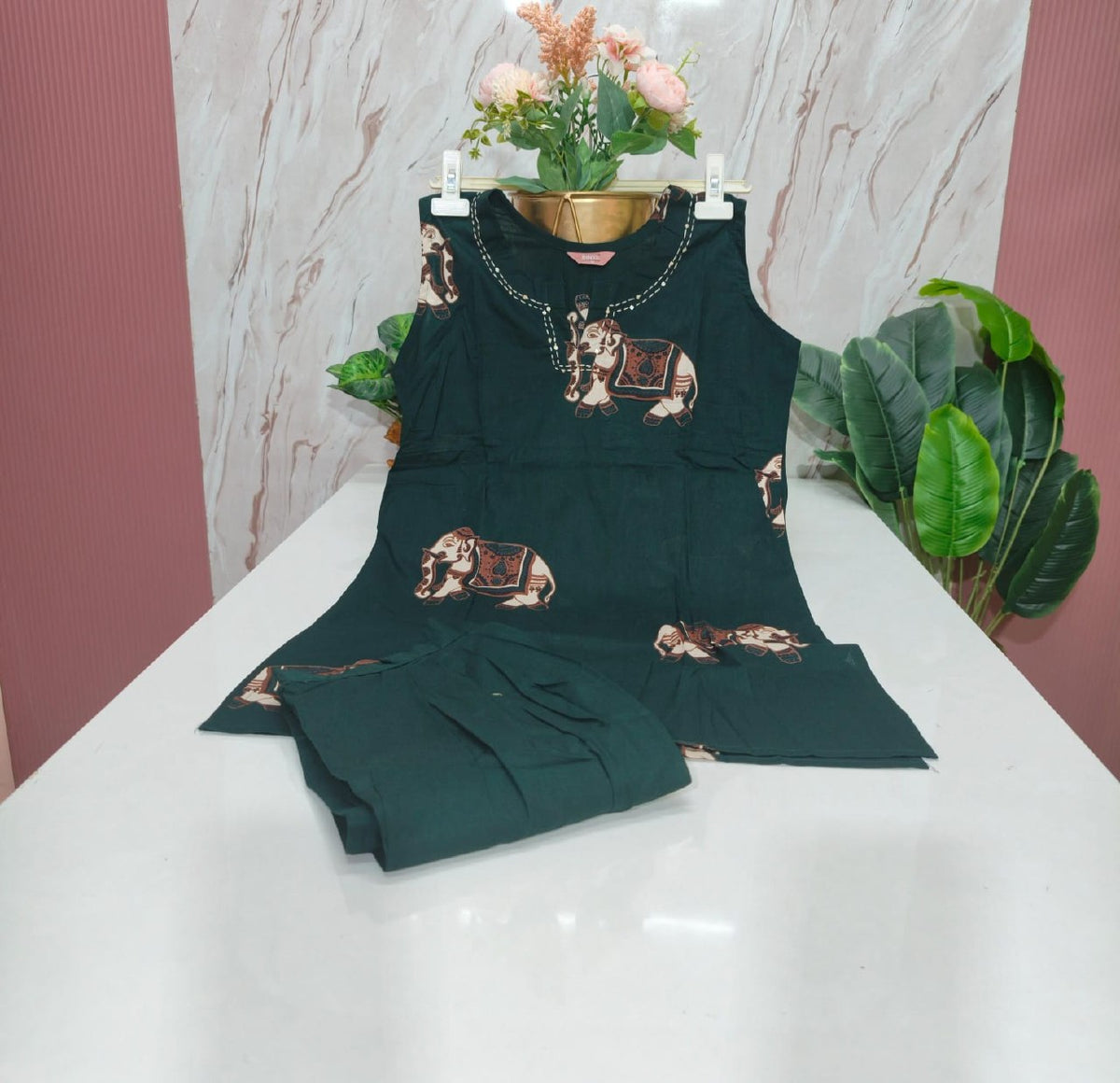 Cotton Straight Cut Kurti with Pleated Palazzo