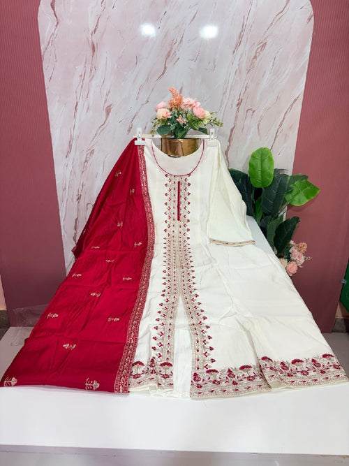 Roman Silk A-Line Anarkali with Embroidery