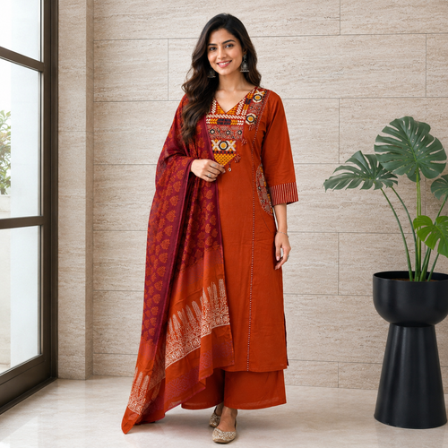 Premium Dabu Cotton A-Line Kurti Set
