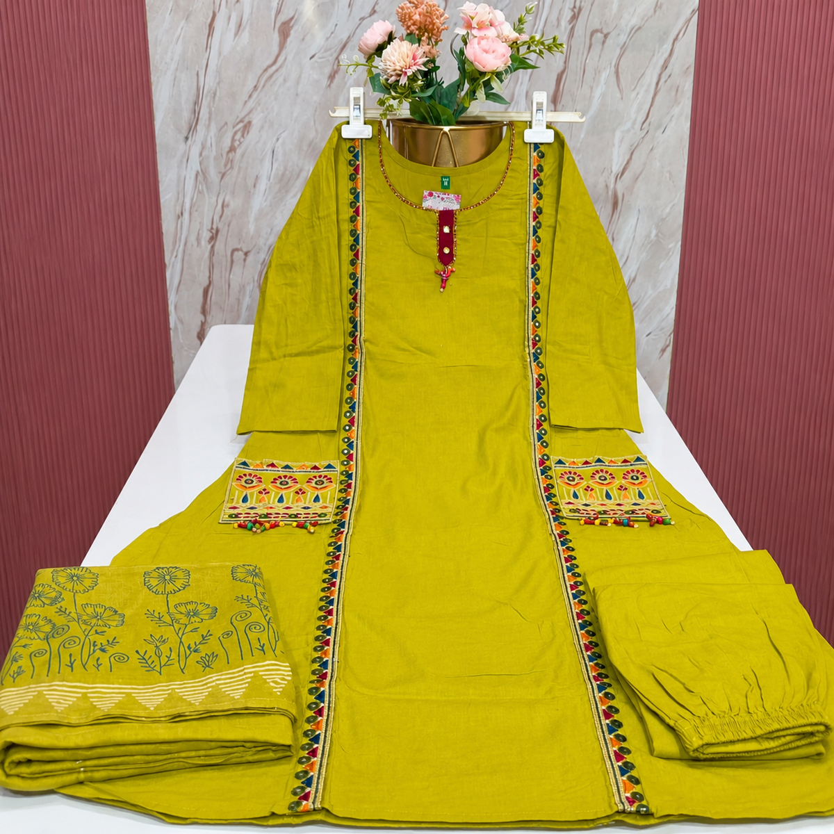 Cambric Cotton A-Line Kurti Set