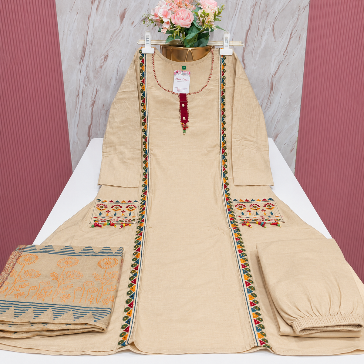 Cambric Cotton A-Line Kurti Set