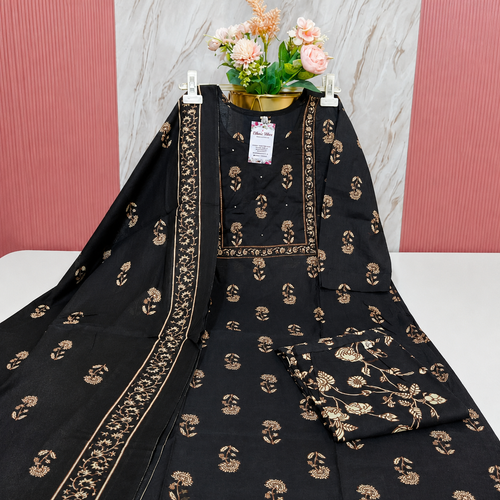 Premium Black 60s Cotton Straight Kurti Set