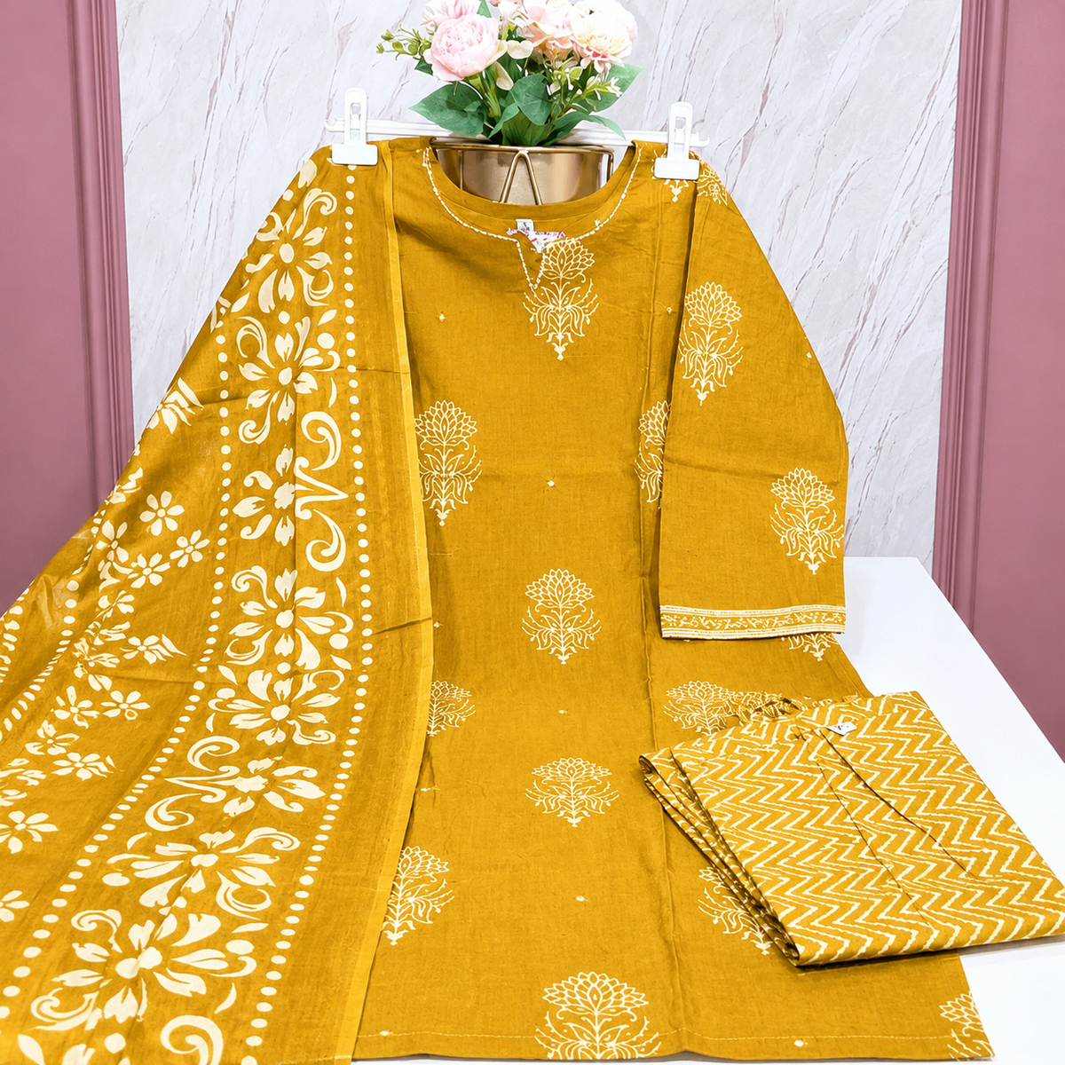Premium Mustard Yellow 60s Cotton 3-Piece Set