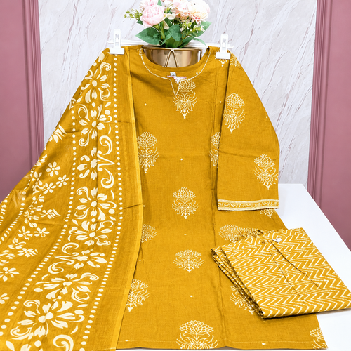 Premium Mustard Yellow 60s Cotton 3-Piece Set
