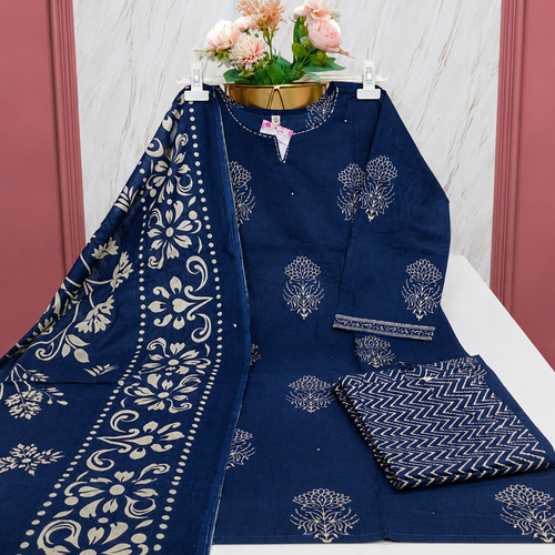 Premium Navy Blue 60s Cotton 3-Piece Set