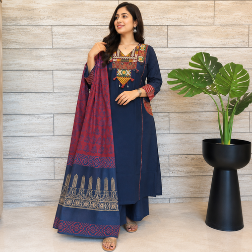 Premium Dabu Cotton A-Line Kurti Set