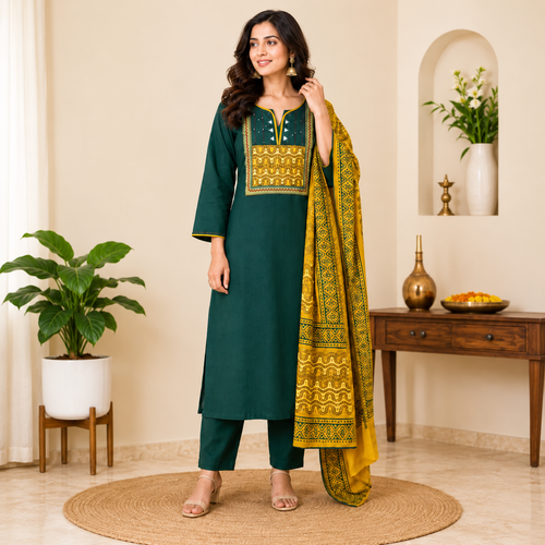 Premium Dabu Cotton 3-Piece Suit Set