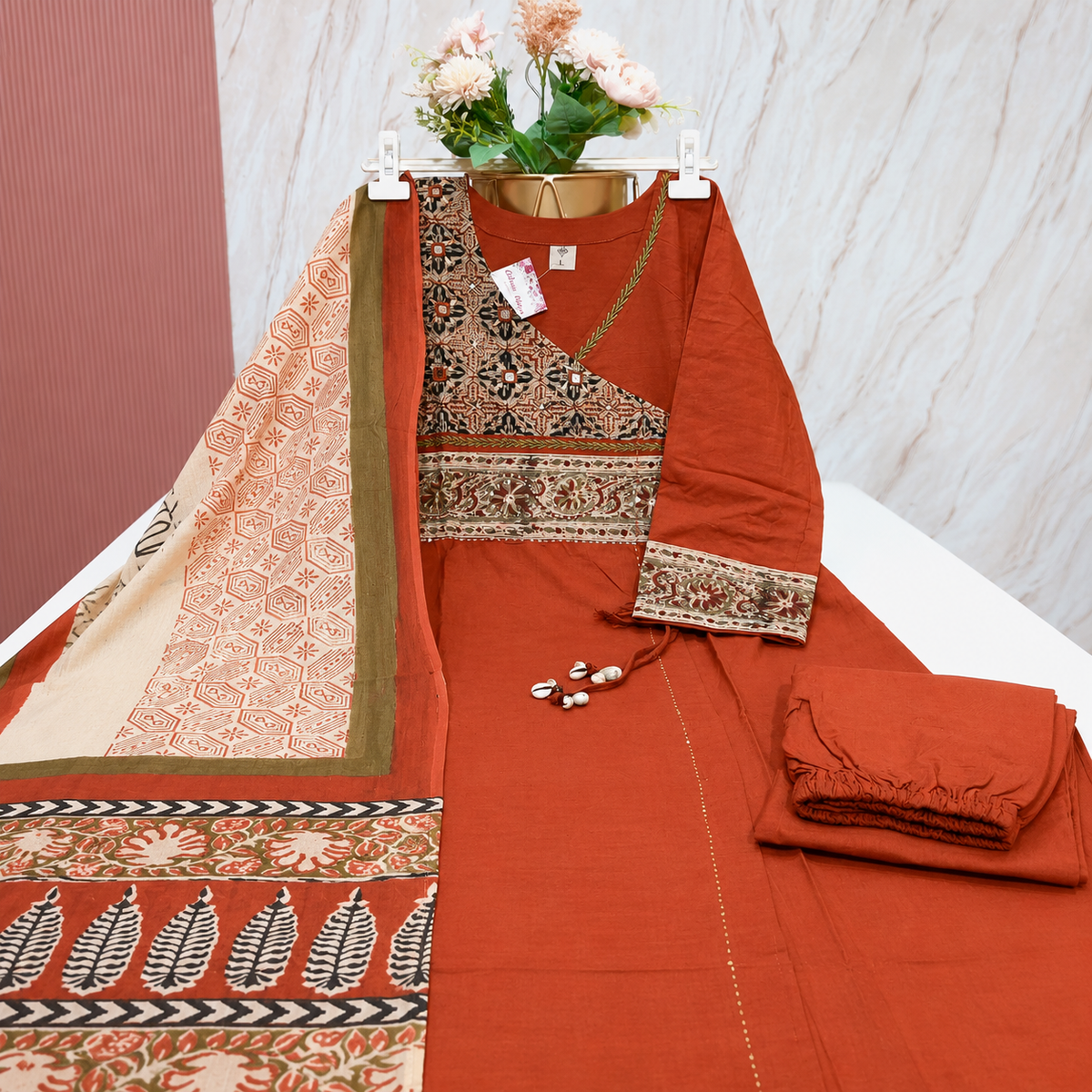 Premium Kalamkari A-Line 3-Piece Kurti Set