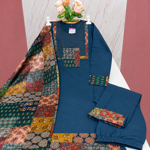 Premium Dark Blue 60s Cotton Kurti Set
