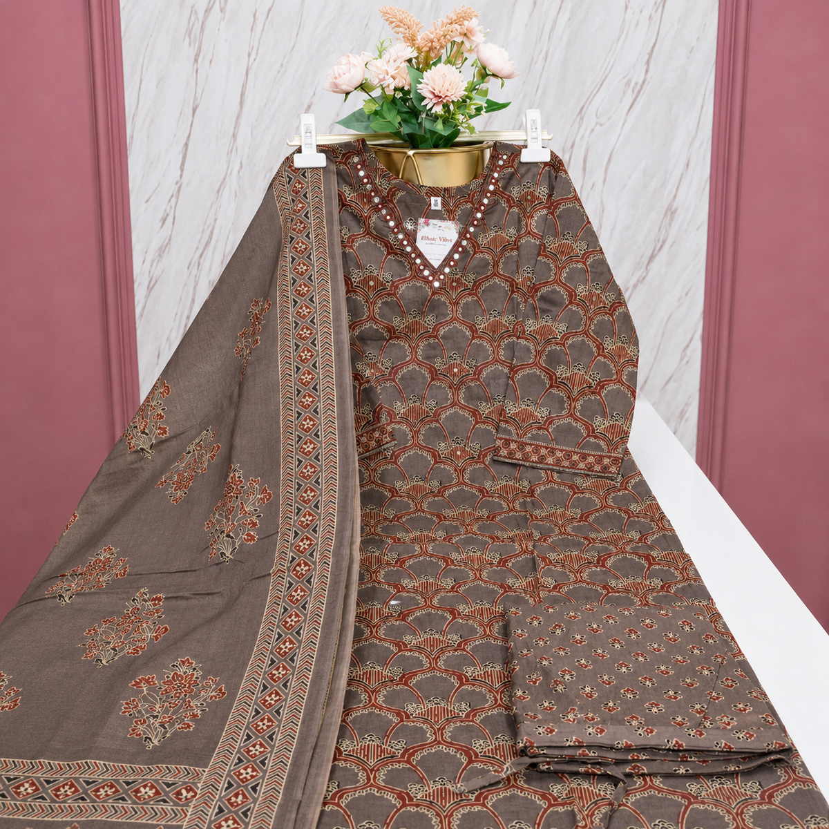 Premium Coffee Brown 60s Cotton 3-Piece Set