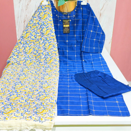 Premium Raw Silk 3-Piece Kurti Set