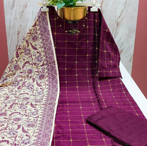 Premium Raw Silk 3-Piece Kurti Set