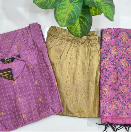 Premium Raw Silk 3-Piece Kurti Set