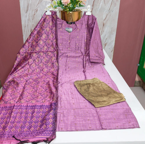 Premium Raw Silk 3-Piece Kurti Set