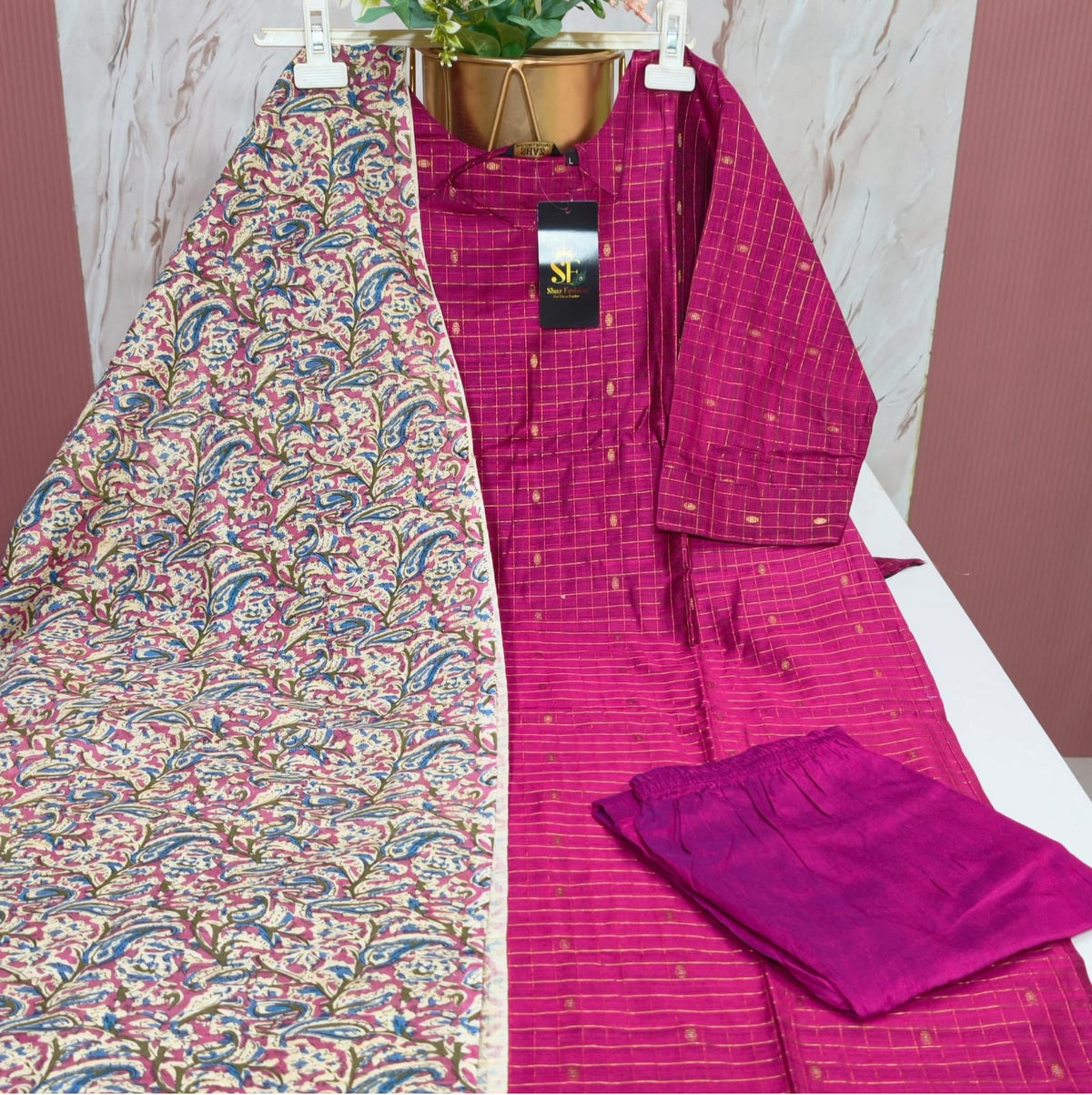 Premium Raw Silk 3-Piece Kurti Set