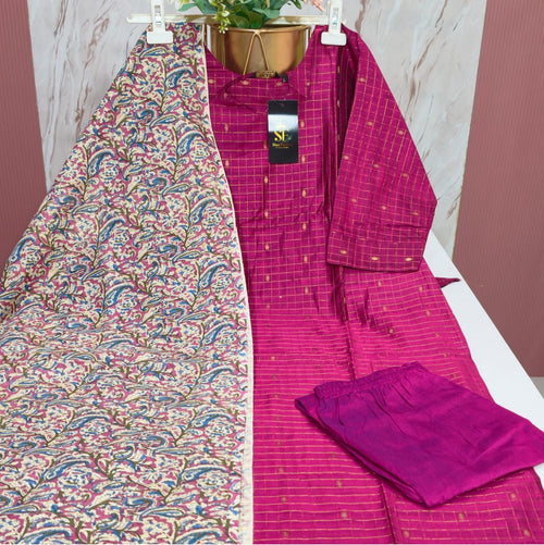 Premium Raw Silk 3-Piece Kurti Set