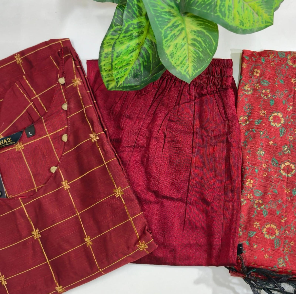 Premium Raw Silk 3-Piece Kurti Set