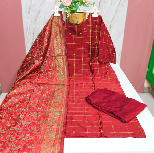 Premium Raw Silk 3-Piece Kurti Set