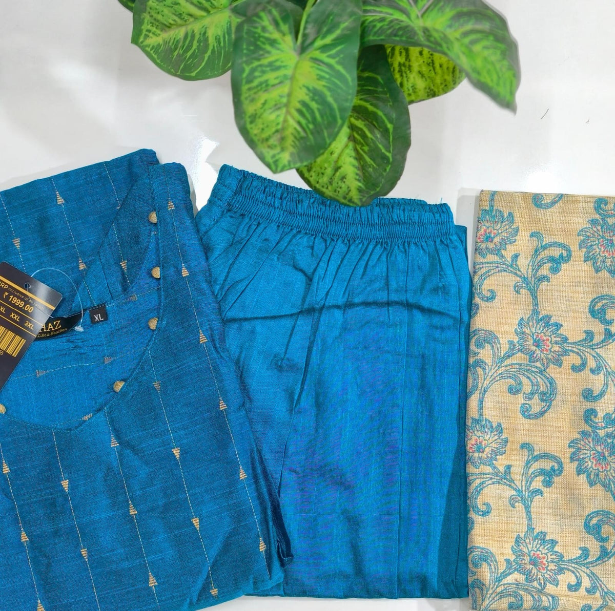 Premium Raw Silk 3-Piece Kurti Set