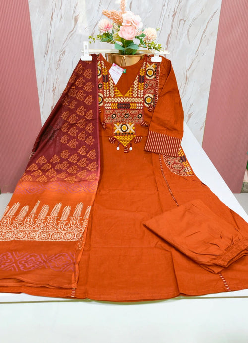 Premium Dabu Cotton A-Line Kurti Set