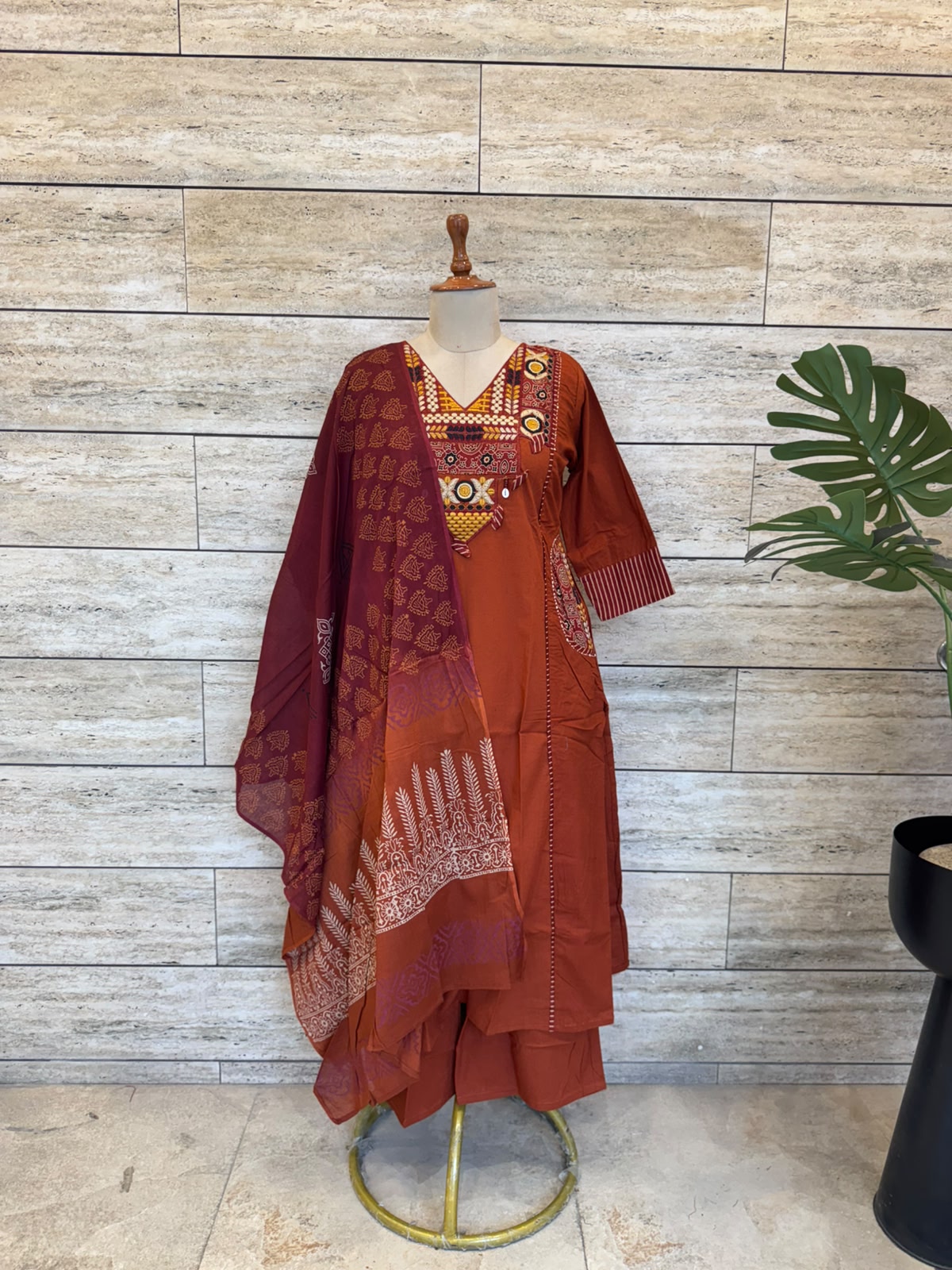 Premium Dabu Cotton A-Line Kurti Set