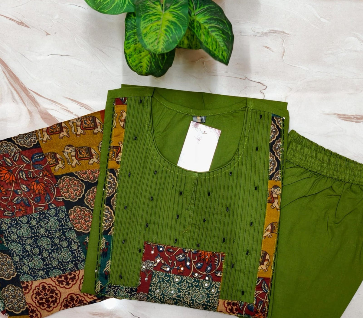 Premium Dark Green 60s Cotton Kurti Set