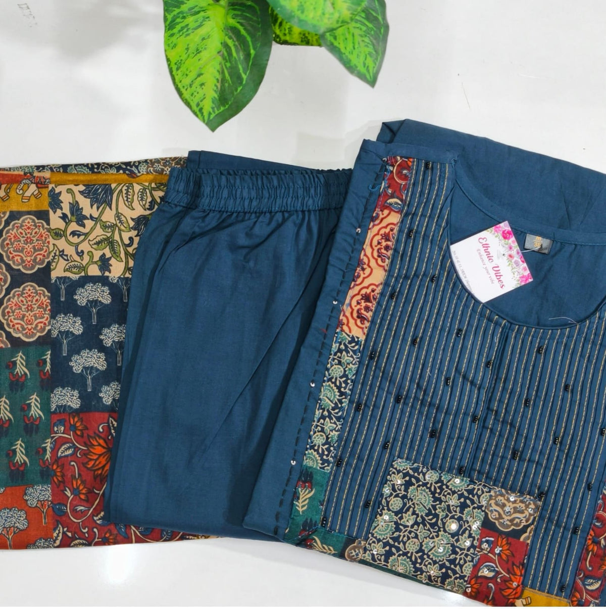 Premium Dark Blue 60s Cotton Kurti Set
