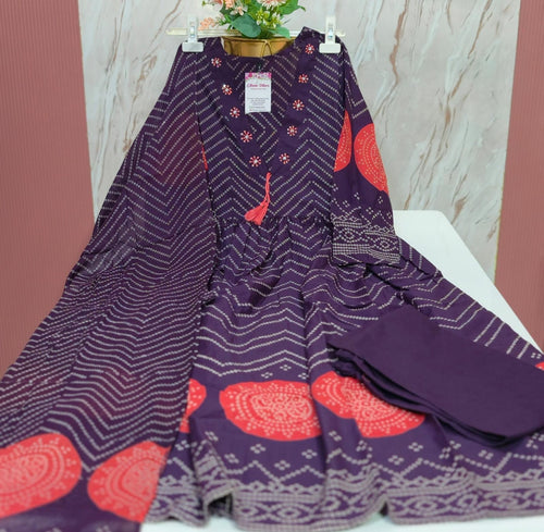 Premium 60's Cotton Anarkali Kurti Set – Bandhani Print Collection
