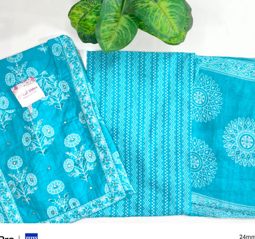 Sky Blue 60's Cotton 3-Piece Kurti Set