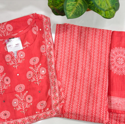 ❤️ Red 60's Pure Cotton 3-Piece Kurti Set ❤️