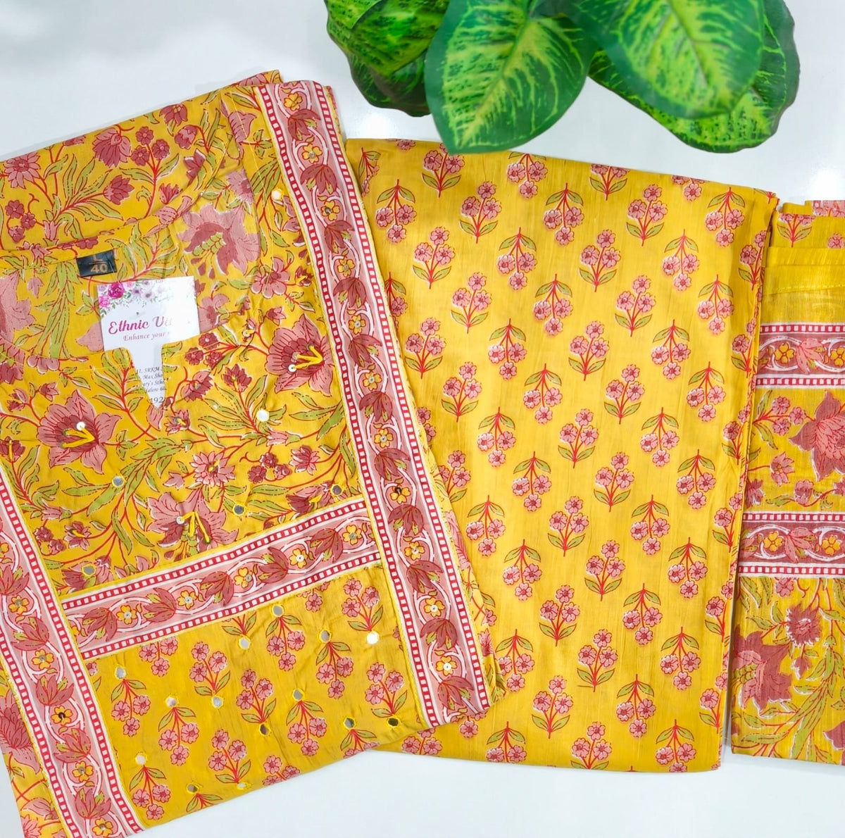 💛 Mustard Yellow 60's Pure Cotton 3-Piece Kurti Set 💛