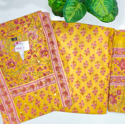 💛 Mustard Yellow 60's Pure Cotton 3-Piece Kurti Set 💛