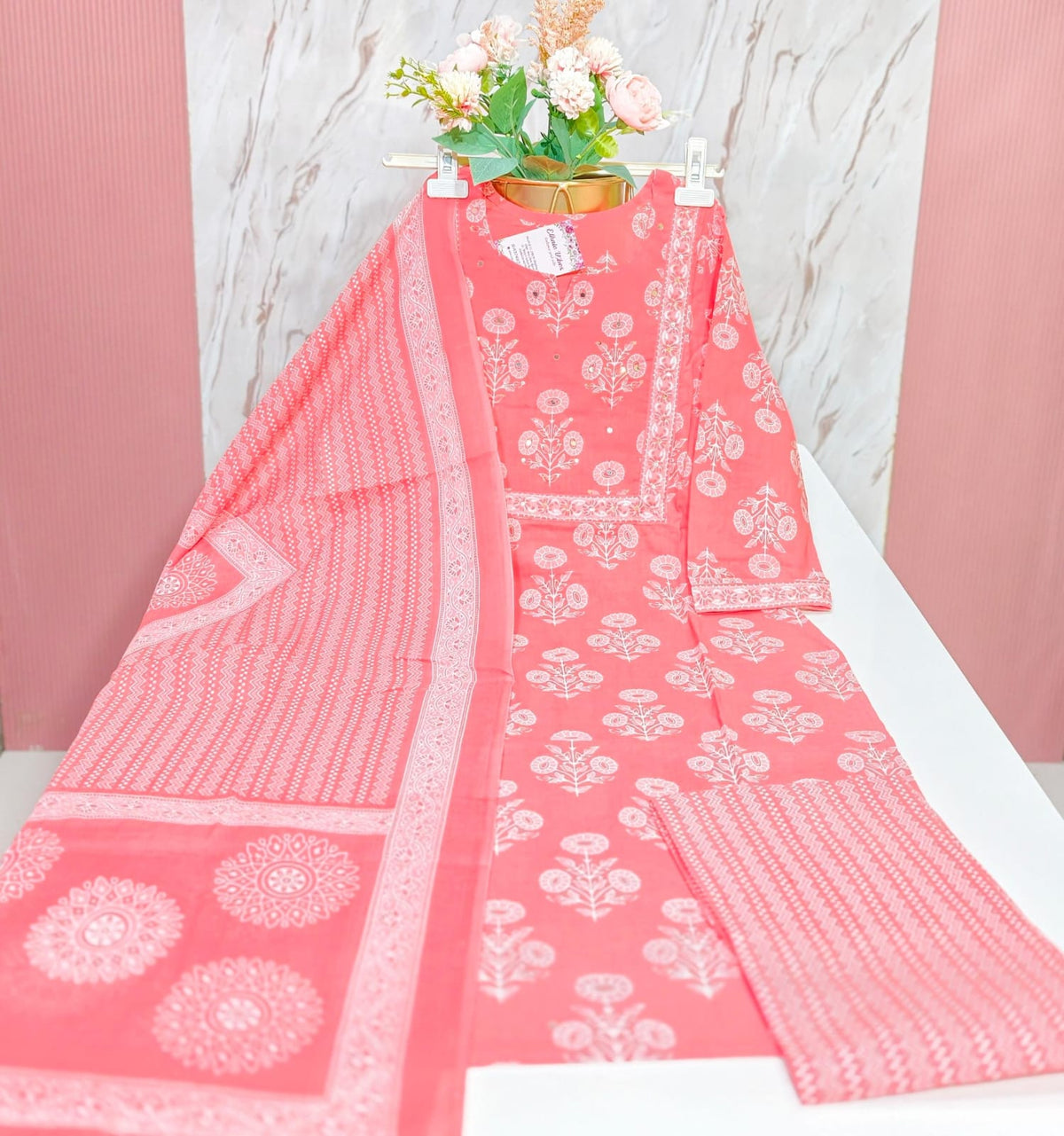 ❤️ Red 60's Pure Cotton 3-Piece Kurti Set ❤️