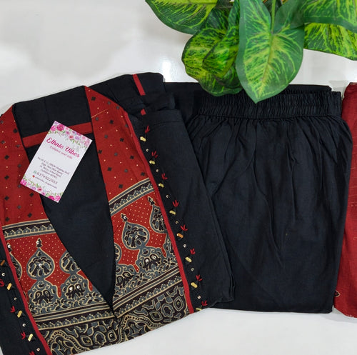 ✨ Premium Black  60's Cotton A-Line Kurti Set ✨