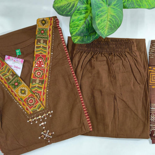 Coffee Brown 60s Cotton A-Line Kurti Set