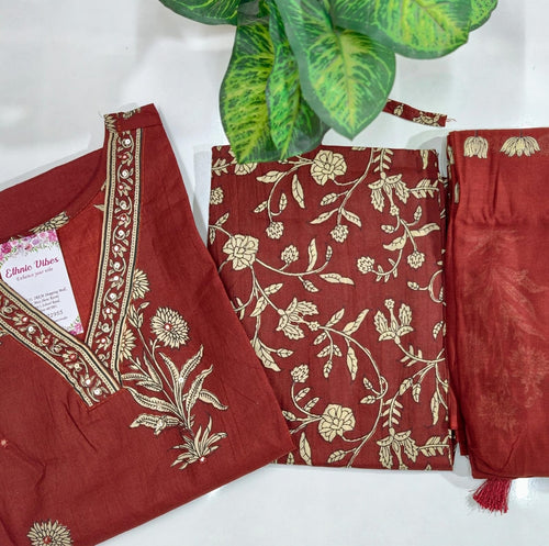 Premium Rust Orange 60s Cotton Straight Kurti Set