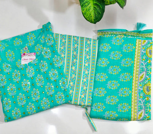 Premium Aqua Blue 60s Cotton 3-Piece Set
